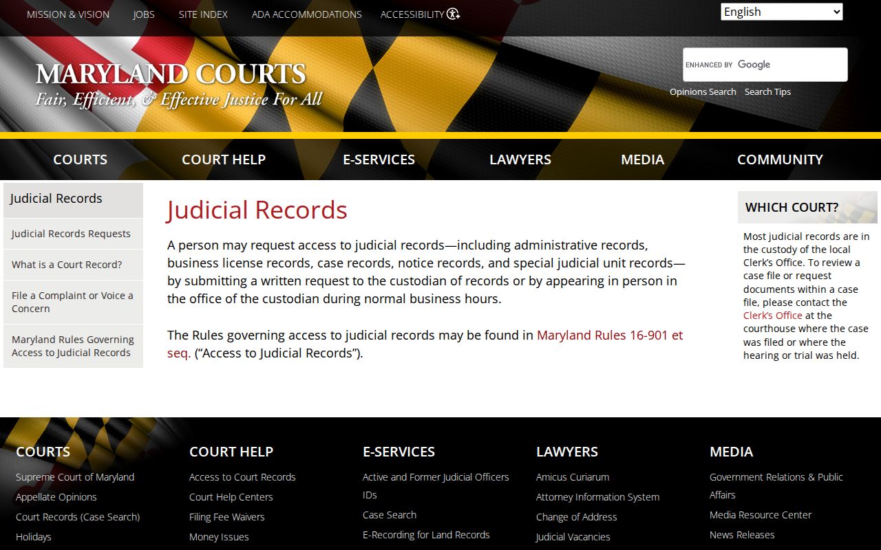 Maryland arrest warrant records judicial record access instructions