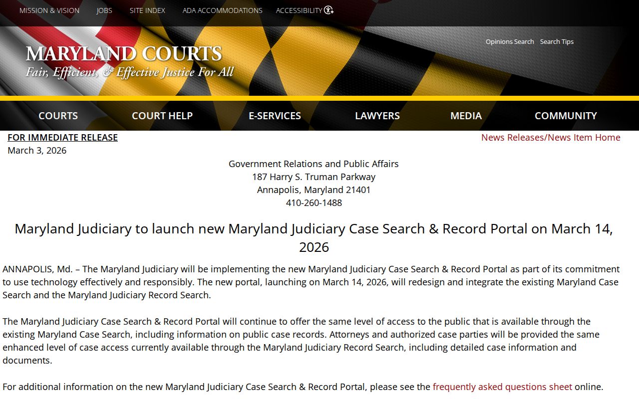 Maryland warrant records portal launch announcement